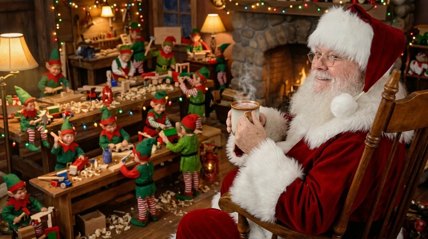 Santa Oliver with hot cocoa