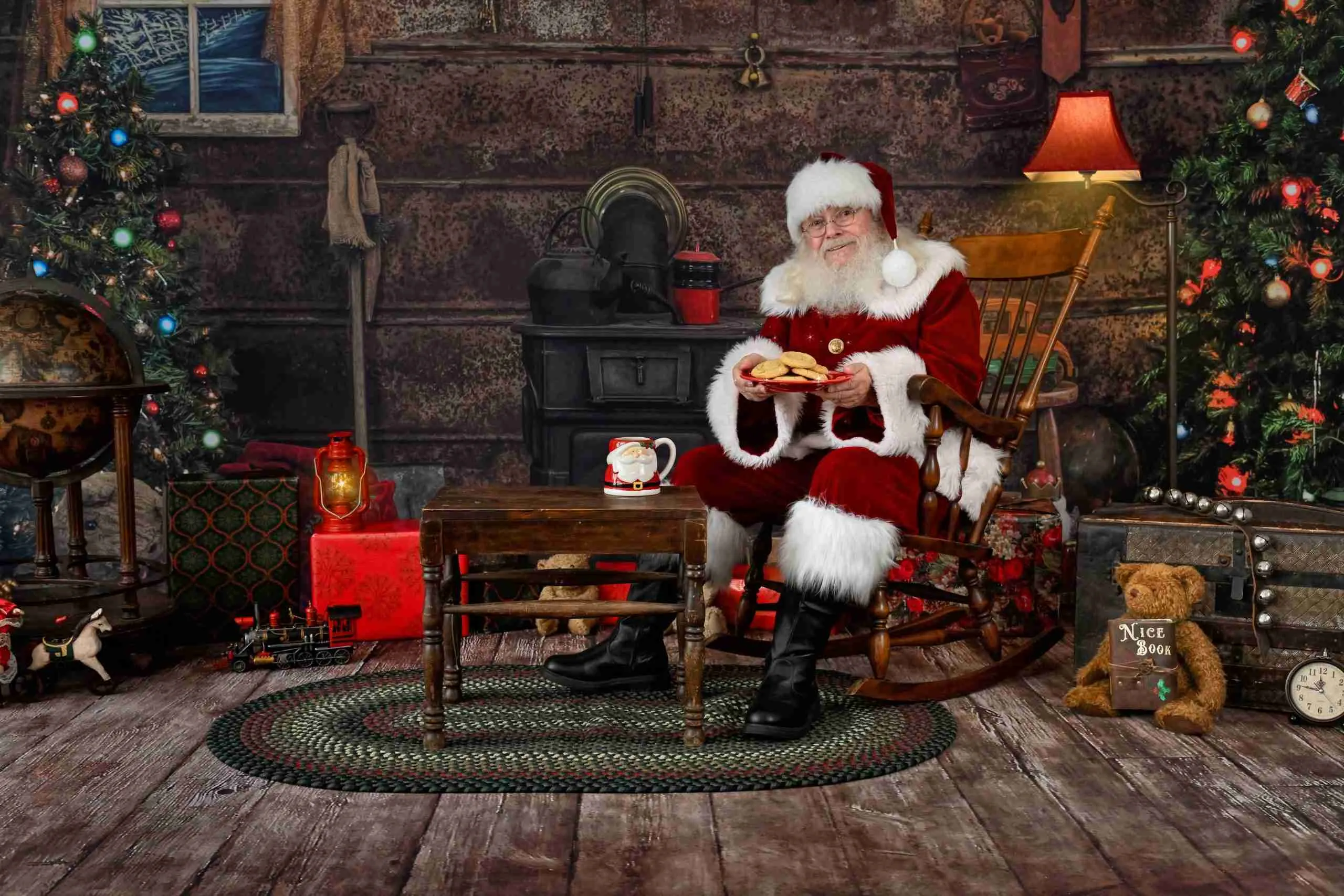 Santa Oliver with milk and cookies